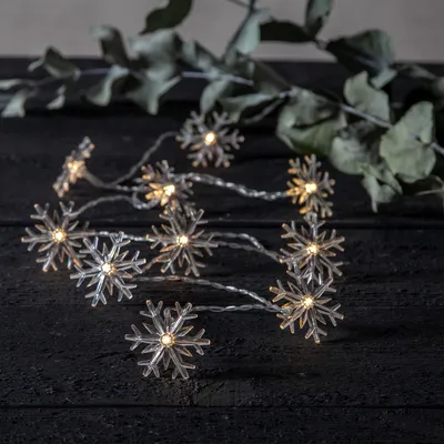 LED Lichterkette IZY Schneeflocke - 10 warmweiße LED - L: 1,35m - Timer - Batterie - Innen