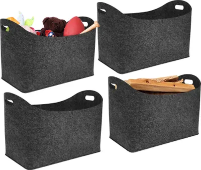 Produktbild von LARS360 4x Filztaschen Kaminholzkorb Tragegriffen Holzkorb für Kaminholz Filzkorb 5mm Holzkorb Einkaufskorb Aufbewahrungskorb (55 x 30 x 40 cm, Dunkelgrau)