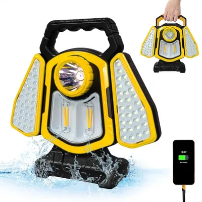 Immagine prodotto di Lampada da campeggio solare portatile - Lampada da lavoro a LED - 5 modalità di illuminazione - Ricaricabile tramite USB - Ideale per campeggio, lavoro e illuminazione di emergenza