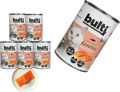 Obrázok produktu pre BULTI | Krmivo pre mačky s lososom – súprava mokrého krmiva pre mačky, 6 x 400 g konzervy – konzervy s krmivom pre mačky