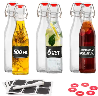 Obrázek produktu pro Solidchoice – Sada 6 skleněných lahví o objemu 500 ml se zarážkami a štítky