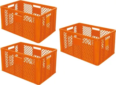 Produktbild von 3x Eurobehälter durchbrochen/Stapelkorb, lebensmittelecht, Industriequalität, 600 x 400 x 320 mm, orange