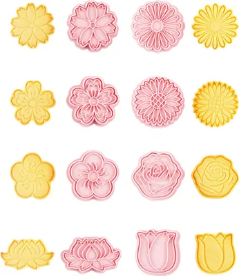 Produktbild von CANDeal 8-teiliges Blumen-Ausstechformen-Set, Gänseblümchen, Kirschblüte, Tulpe, Lotus, Rose, Sonnenblume, 3D-Sommerblumen, Ausstechformen, Kekse, Fondantformen Mit Druckgriff