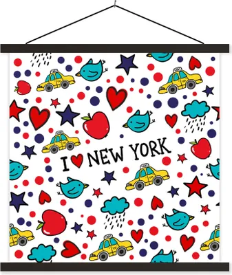 Produktbild von MuchoWow® Textilposter New York - Zeichnung - Rot 40x40 cm mit schwarzem Rahmen - Fotos