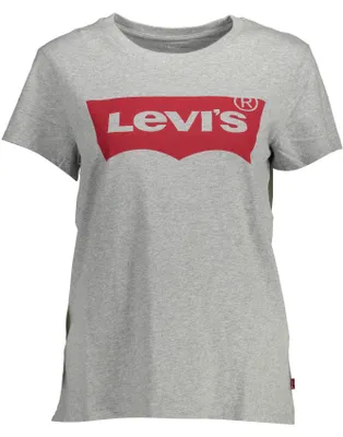 Produktbild von Graues Damen T-Shirt mit Logo-Print und Rundhalsausschnitt