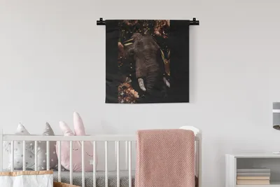 Produktbild von MuchoWow® Wandteppich Wandbehang Elefant - Tiere - Blumen - Licht 60x60 cm Tapisserie Dekoration Wandtuch - Dekorationen - Wand Decke