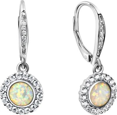 Produktbild von Zeeme Basic Ohrringe Silber 925 rhodiniert mit weißem syn. Opal 28mm lang