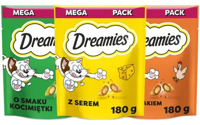 Produktbild von Dreamies Mega-Packung 3 x 180 g (540 g) Knusprige Katzenleckerlis mit Katzenminze, Käse und Hühnchen