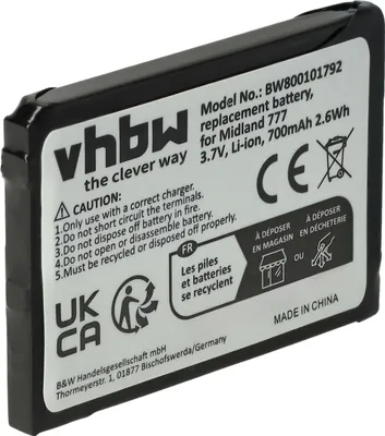 Produktbild von vhbw Akku kompatibel mit Alan 777 Funkgerät, Walkie Talkie (700 mAh, 3,7 V, Li-Ion)