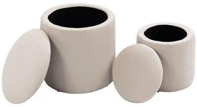Produktbild von Hocker Ottomane, Zweier-Set, mit Stauraum, weiche Polsterung, Bezug in Cordoptik, Cremeweiß, 40 x 40 x 41cm