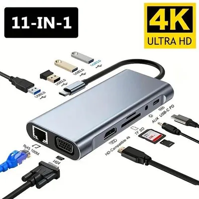 Immagine prodotto di Hub USB di rete con più porte, porta USB multifunzionale, docking station 11-in-1 con porta USB-C di rete