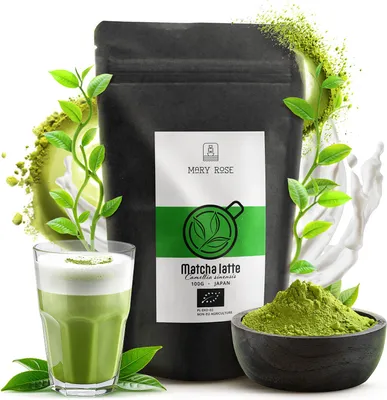 Produktbild von Mary Rose - Matcha Latte Bio Pulver Japan 100g - Grüntee Mix mit Kokosblütenzucker - Fertige Matcha-Mischung - 100% Organisch - Aromatisch, Süßlich