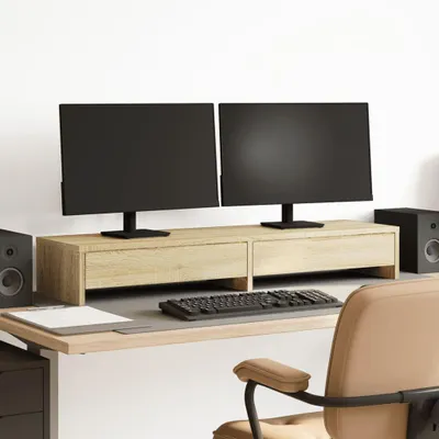 Obrázok produktu pre vidaXL Stojan na monitor so zásuvkami Sonoma dub 100 x 27 x 15 cm Materiál na báze dreva