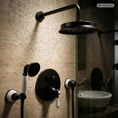 Produktbild von PaulGurkes Retro Duscharmatur schwarz Unterputz Set Nostalgie Regendusche