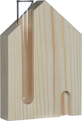 Produktbild von Holz-Haus mit kleiner Glasvase 10 x 3 x 14 cm | Deko Vase | Dekovase mit Holzständer | Holz-Vase  | Holz-Haus Vase | Tischdeko