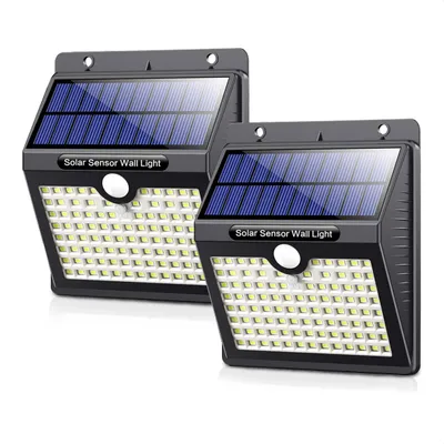 Produktbild von Auronic Solar Außenleuchte mit Bewegungsmelder - Wandleuchte Gartenbeleuchtung mit Solarenergie - 97 LEDs - IP65 Wetterfest - 2 Stück - Schwarz