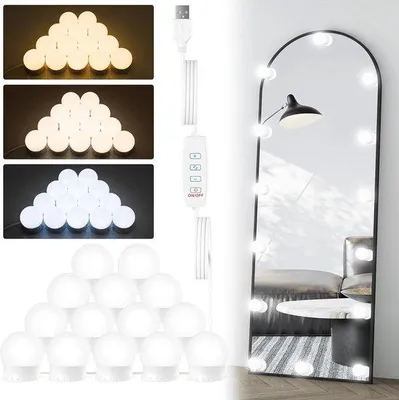 Produktbild von 14 LED-Spiegellampen für Kaptafel - Make-up-Licht mit 3 Farben - USB-Kabel - Spiegel-Accessoire