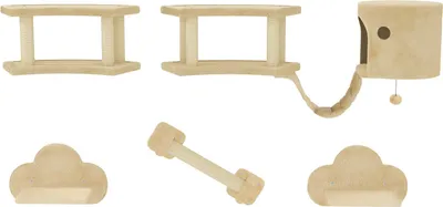 Obrázek produktu pro Set lezecké stěny pro kočky, 5 kusů kočičího nábytku se škrabadlem, skákací plošiny, žebřík, domeček, rám kočičí stěny, pro kočky do 5 kg, plyš, béžová