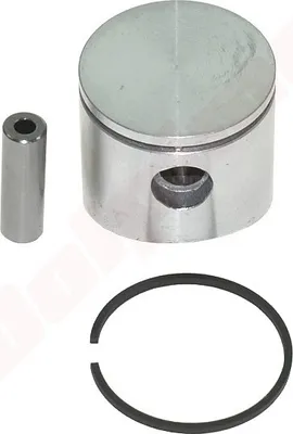 A piston, piston pin, and piston ring are arranged on a white background.