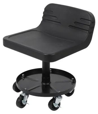 Produktbild von Werkstattstuhl mit Rückenlehne - Höhenverstellbarer Mechanikerhocker - 136 kg Tragkraft - 360° drehbar - Rollen - Werkzeugablage