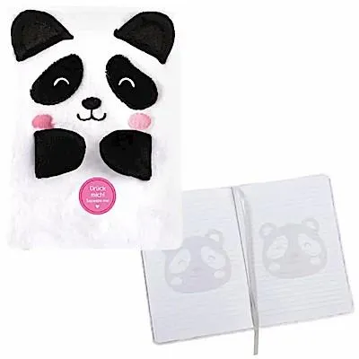 Obrázok produktu pre Idena – zápisník A5, linkovaný, s motívom "Fluffy Panda", 80 strán, 80 g/m², v bielej farbe, s odkladačom a mäkkou páskou – jeden kus