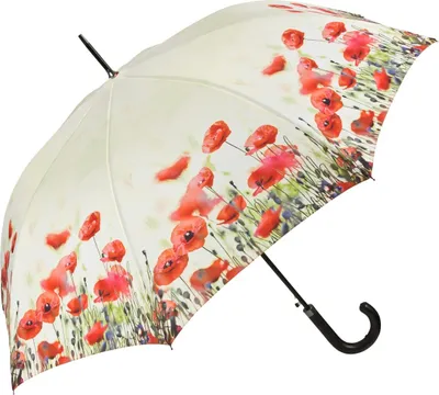 Produktbild von Regenschirm Stockschirm Automatiköffnung Kustledergriff Motiv Mohnblumen