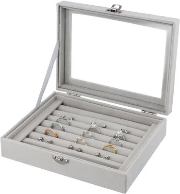 Image de Boîte à bijoux Unyqoos® en velours, avec 7 compartiments et couvercle transparent. Son intérieur doux protège les bagues, les boucles d'oreilles et les colliers. Un rangement élégant