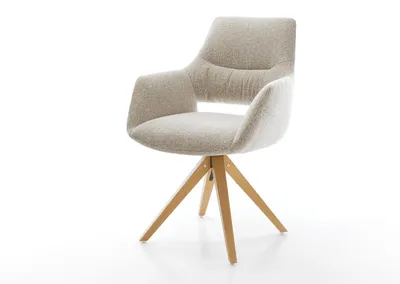 Produktbild von DELIFE Drehstuhl Yago-Flex mit Armlehnen Webstoff Soft Beige Holzgestell kantig Natur 360° drehbar Taschenfederkern