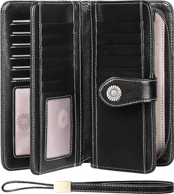 Produktbild von Brieftasche Damen Ledergeldbörse Große Clutch RFID-Schutzblockierung Große Kapazität mit 24 Kartenfächern und abnehmbarer Handschlaufe