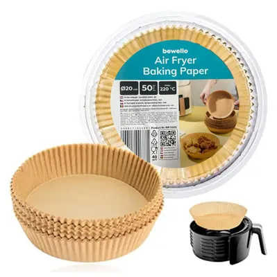 Produktbild von Bewello Airfryer-Backpapier rund – 20 cm – Airfryer-Backpapier XL – Airfryer-Einwegbehälter – 50 Stück