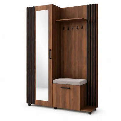 Produktbild von KSHOMECONCEPT Garderoben-Set LAYLA Jasmine 21 links mit Schuhschrank und Spiegel, Warmia Nussbaum mit Lamellen in Schwarz