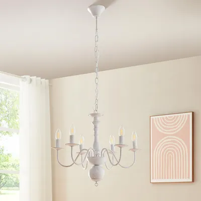 Produktbild von Kronleuchter 'Berkeley' 6-flammig E14 Metall Shabby Chic Vintage-Weiß