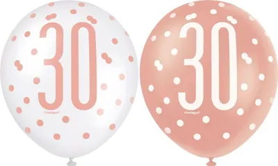 Produktbild von Luftballons zum 30. Geburtstag, Roségold, 12 Zoll, 6 Stück.