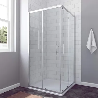 Produktbild von Duschkabine Glas Eckeinstieg 90 x 80 x 185 cm Schiebetüren Eckdusche Duschabtrennung Klarglas ohne Duschtasse