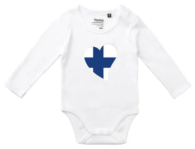 Produktbild von Huuraa Baby Body Finnland Flagge Herz 68 White  Baumwolle Fairtrade Langarmbody Geschenkidee