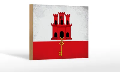 Produktbild von Holzschild Flagge Gibraltar 18x12cm Flag Gibraltar Vintage Dekoration