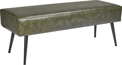 Image de Banc de chambre en cuir, banc en cuirPolyuréthaneavec pieds métalliques et coutures pour entrée, banc rembourré pour chaussures, bancs modernes pour le bout du lit, pour salon, salle à manger, couloir, vert