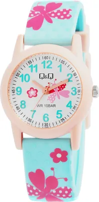 Produktbild von Q&Q Kinder Armbanduhr  Resin, Schmetterling/ Blumen, 10 Bar, Einschulung, D: 30 mm