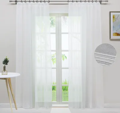 Produktbild von Joyswahl Vorhang 2er Set Voile Gardine Kräuselband mit vertikalen Streifen Halbtransparent HxB 245x140 cm Weiß 2 Stück