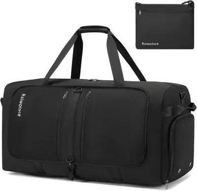 Produktbild von Faltbarer Reisekoffer - Schwarz - 76 x 34 x 43 cm - Wasserdichte Sporttasche mit Schuhfach - Für Damen und Herren