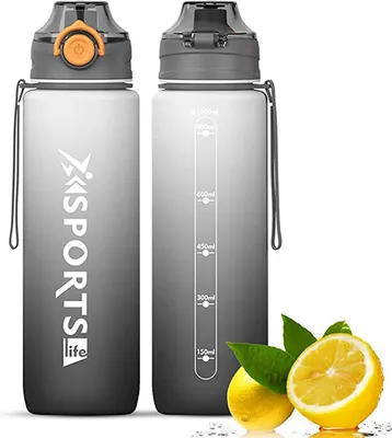Produktbild von Sport Trinkflasche 1l, Wasserflasche mit Verschlussdeckel und Auslaufsicher, Sportflasche, für Fitnessstudio, Schule, Outdoor, Sport