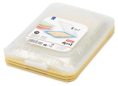 Produktbild von Aufschnittboxen für den Kühlschrank | 3er Set Standard | Frischhaltedosen mit Deckel, stapelbar | Geeignet für Gefrierschrank, Mikrowelle und Spülmaschine | BPA-frei, 17x3,2x25,2 cm, Gelb