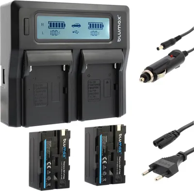 Produktbild von 2x Akku + Lader für Sony NP-F750 NP-F330 F550 F730 F770 F930 F970  4000 mAh