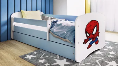 Obrázok produktu pre Detská posteľ pre mladých Spiderman 70x140, 80x160, 80x180 cm - kompletná súprava so zásuvkou a ochranou proti vypadnutiu