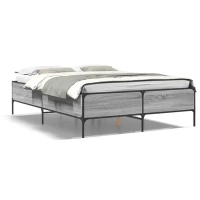 Produktbild von vidaXL Bettgestell Grau Sonoma 150x200 cm Holzwerkstoff und Metall