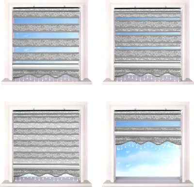 Produktbild von Doppelrollo ohne Bohren Klemmfix Rollos Grau Silber Zebra Rollo Jalousien Perlen 60 cm-200 cm