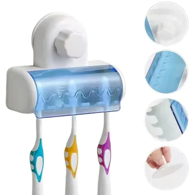 Zdjęcie produktu dla Solidchoice - Uchwyt na szczoteczki do zębów z 5 przegródkami i przyssawką, idealny do organizacji łazienki