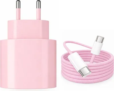 Produktbild von 20W Schnellladegerät, USB-C Kabel, USB-C Adapter für iPhone 17, 16, 15, iPad, iPad Pro, iPad Air rosa
