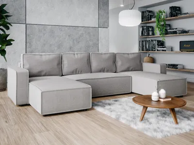 Produktbild von Wohnlandschaft U-Form BRIK XL 338x169 BOSS 02 Hellbeige – Schlaffunktion & Bettkasten