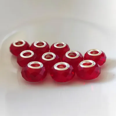 Obrázek produktu pro Großloch Spacer Charm Perlen Rondelle facettiert, 14 mm, 10 Stück, Rot